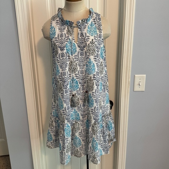 Fitzroy & Willa Dresses & Skirts - Fitzroy & Willa Medium Ella Ikat Shift Dress ~ Blue & White Nautical Beach